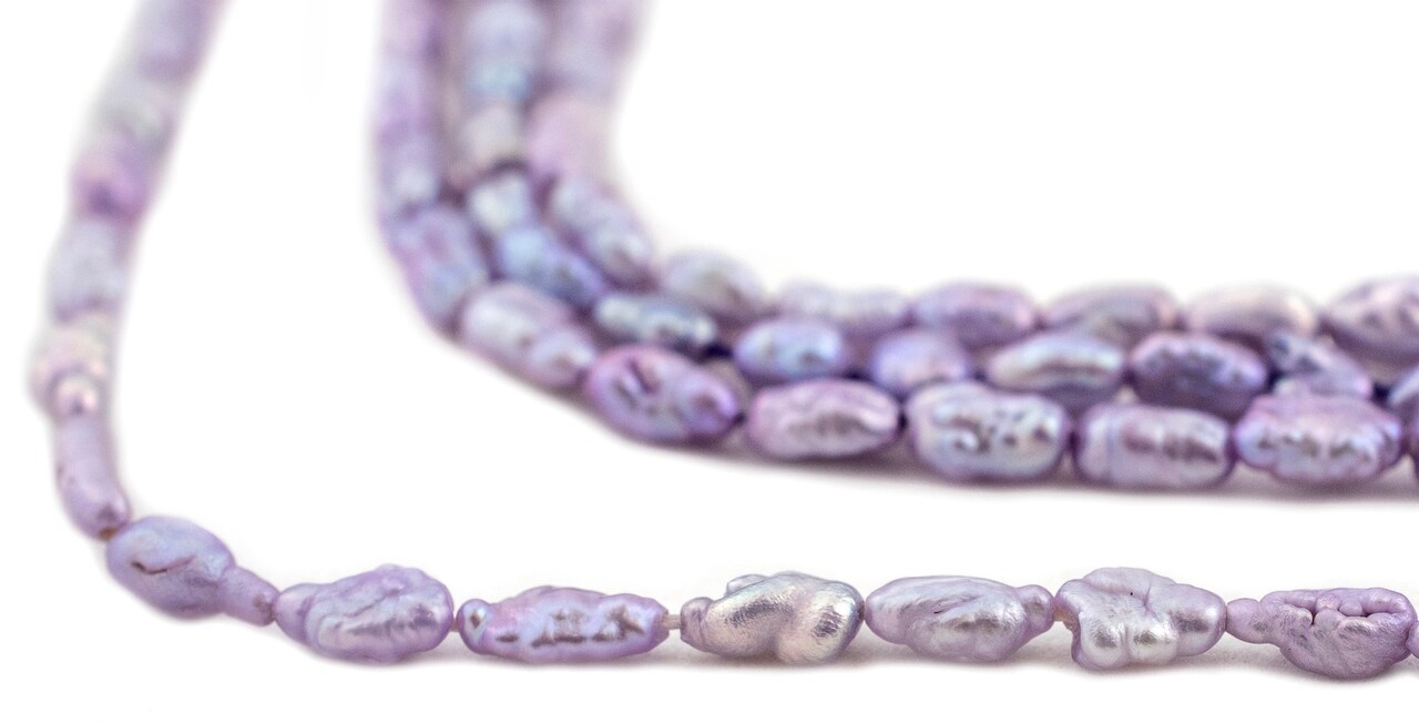 The Bead Chest Vintage Japanese Rice Pearl Beads: 3mm Lustrous Artisan Beads from Japan | Purple | Full Strand